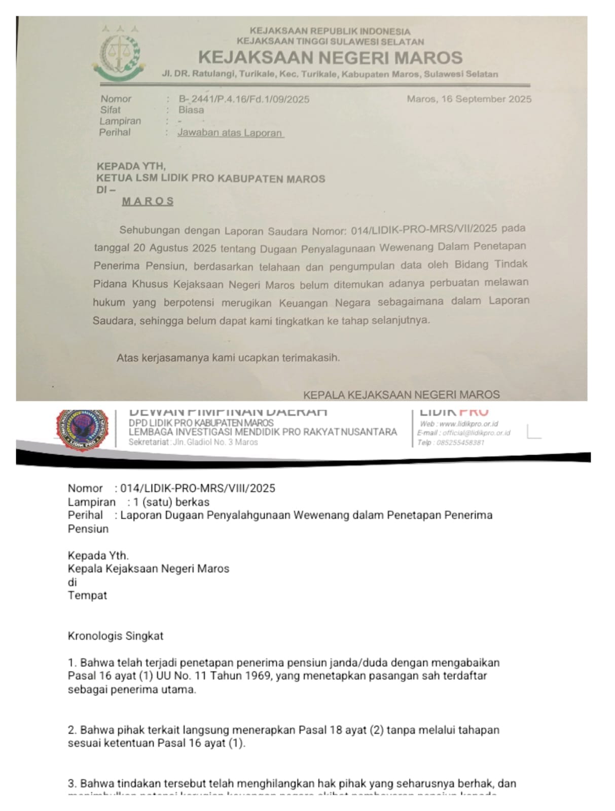 Laporan Dugaan Penyalahgunaan Pensiun, Lidik Pro Tak Akan Tinggal Diam