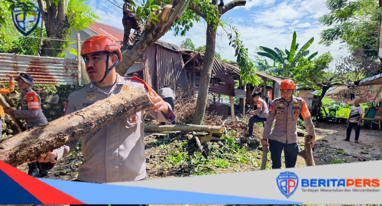 Tim SAR Batalyon B Pelopor Satuan Brimob Polda Sulsel Sigap Tangani Pohon Tumbang