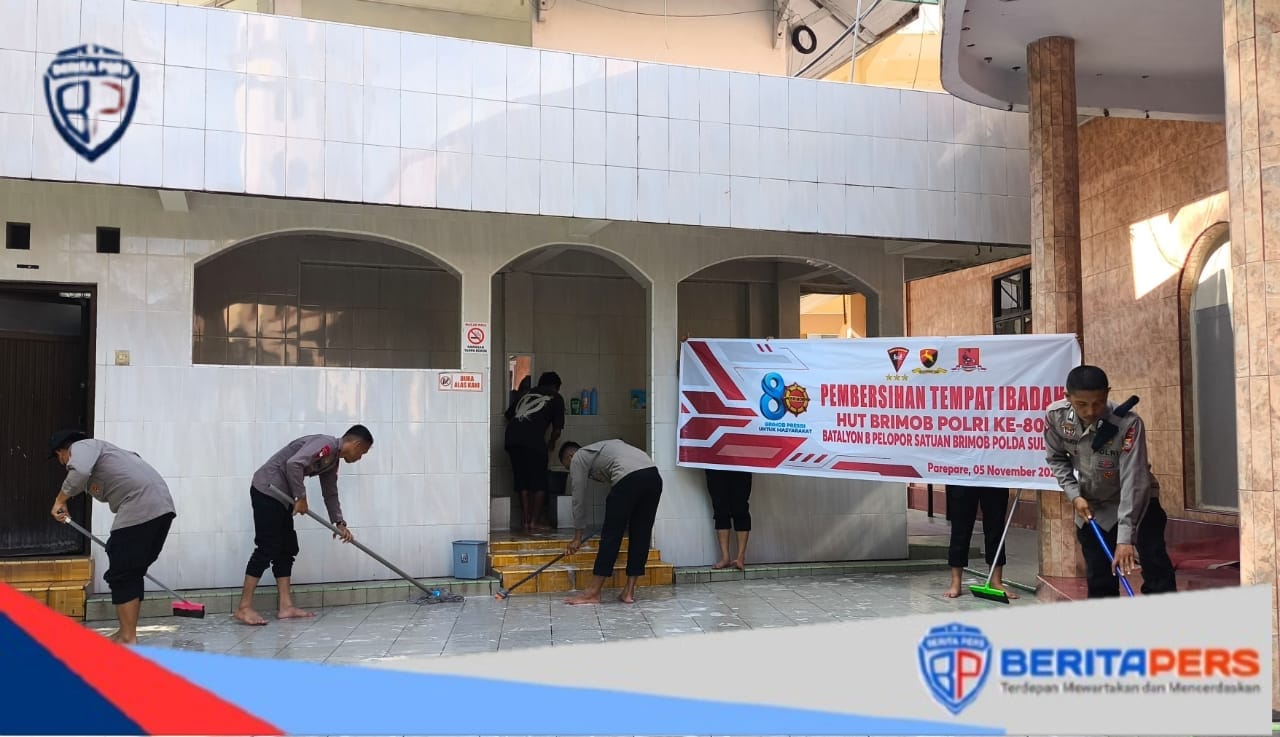 Dalam rangka HUT ke-80 Korps Brimob, Batalyon B Pelopor Gelar Baksos Pembersihan Rumah Ibadah