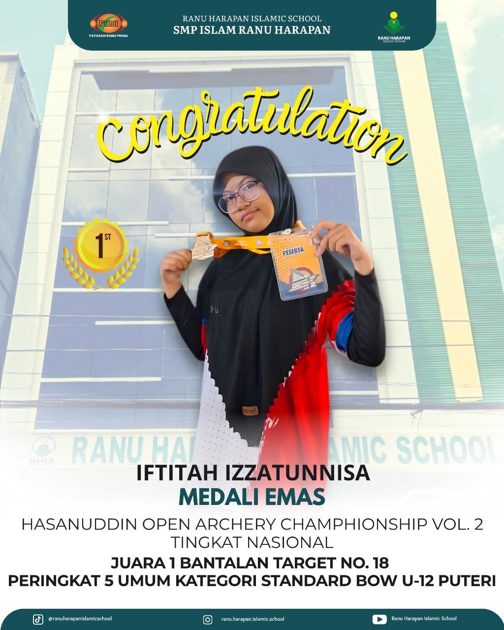 Siswi SMP Ranu Harapan Iftitah Izzatunnisa Ukir Prestasi Gemilang di Hasanuddin Open Archery Championship Vol. 2
