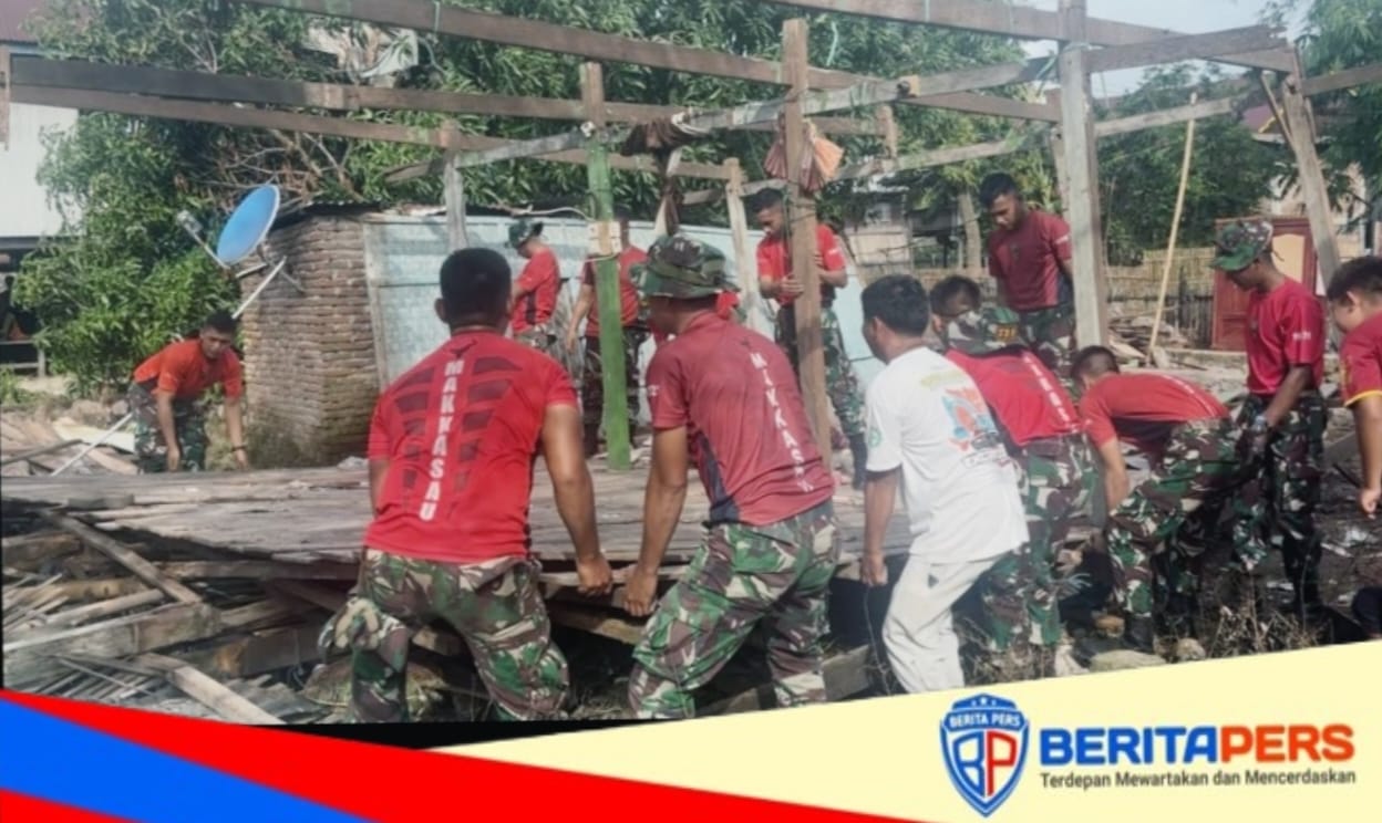 TNI Bersama Pemda dan BPBD Percepat Penanganan Pascabencana Puting Beliung di Pinrang