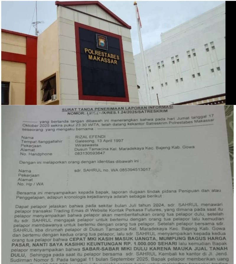 Laporan Penipuan RP 100 Juta Di Polrestabes Makassar Sudah Berjalan 3 Bulan, Penyidik Diduga Tidak Serius 