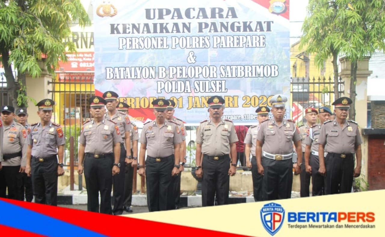 Kapolres Parepare Kukuhkan Kenaikan Pangkat 92 Personel Polres Parepare dan Brimob