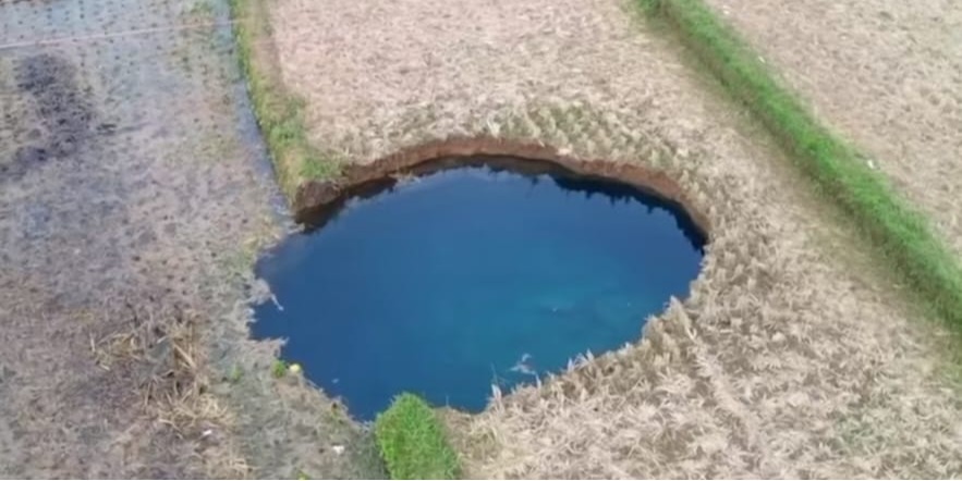 Telaga Biru di Tengah Sawah, Lubang Raksasa Muncul Mendadak di Limapuluh Kota