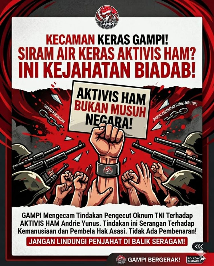 ​GAMPI Desak Oknum TNI Penyerang Aktivis Andrie Yunus Diadili di Peradilan Umum