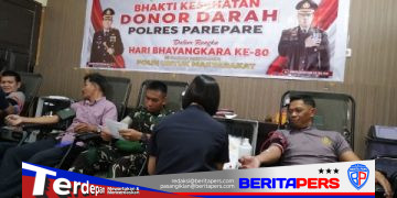 Perkuat Solidaritas Kemanusiaan, TNI-Polri Parepare Donor Darah Sambut Hari Bhayangkara