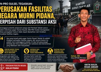 BIN-PRO Sulsel Tegaskan Pengrusakan Fasilitas Negara Murni Pidana, Terpisah dari Substansi Aksi