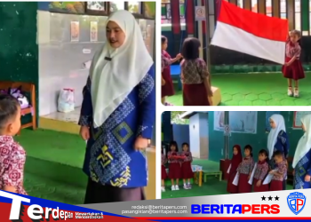 Anak TK Negeri Lerang Antusias Kibarkan Bendera Merah Putih, Peringatan Hari Anak Nasional 2026 Berlangsung Khidmat