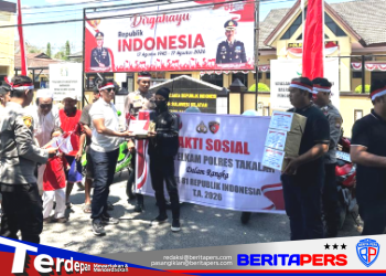 ​Semarakkan HUT RI ke-81, Sat Intelkam Polres Takalar Bagi Sembako dan Bendera Merah Putih ke Ojol dan Warga