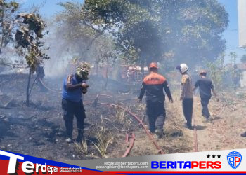 Polsek Bacukiki Bersama Brimob Sigap Tangani Kebakaran Pertashop dan Lahan Jagung di Bumi Harapan